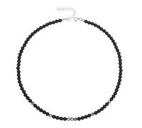 Unique Gems Collana di perle da donna Collana di pietre preziose Nero onice Choker 38cm Perline Ø 4mm rotonde Qualità da gioielliere