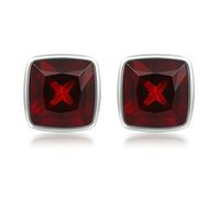 Unique Gems Orecchini a bottone in granato rosso in argento sterling 925 fatti a mano da donna con vere pietre preziose regalo di gioielli vintage boho (quadrato Ø 7 mm)