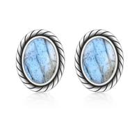 Unique Gems Orecchini in argento Sterling 925 con pietra di luna e labradorite - eleganti orecchini da donna - gemma fatta a mano gioielli boho vintage regalo per donne, Ø 8mm x 8mm x 16mm, Argento