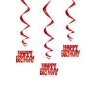 Unique Hanging Swirl Gold Happy Birthday Decorations, Pack of 3 Decorazioni di Compleanno a Spirale da Appendere-81 cm Foil Rosso-Confezione da 3, Carta, Red