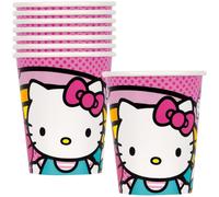 Unique Hello Kitty & Friends - Bicchieri di carta usa e getta, 255 ml, ideali per compleanni, feste e uso quotidiano, confezione da 8, colore: rosa e bianco