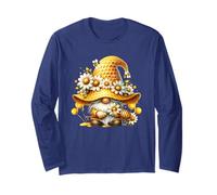 Unique Hippie GNOME Graphic with Daisy Flower And Honey Bees Maglia a Manica