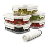 Unique Impression Confezione da 5 contenitori sottovuoto in vetro 1040 ml con datario e pompa, coperchi ermetici adatti al forno