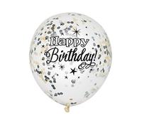 Unique- Kit PARTYKIT Palloncini Coriandoli Compleanno-30 cm-Argento, Oro e Nero-Confezione da 6, Multicolore, 58285