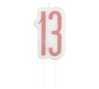Unique- Number Birthday Candle | Rosegold | 1 Pc. Candela Compleanno Glitz Oro Rosa, Rose Gold, Età 13, 84980