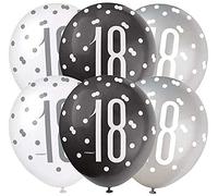 Unique- Palloncini in Lattice per Il 18° Compleanno-30 cm-Compleanno Glitz Nero e Argento-Confezione da 8, Black & Silver, 83383