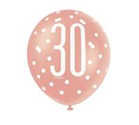 Unique- Palloncini in Lattice per Il 30° Compleanno-30 cm-Compleanno Glitz Oro Rosa-Confezione da 10, Rose Gold, 84917
