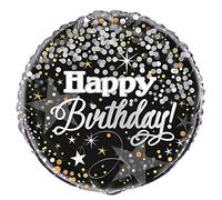 Unique- Palloncino Compleanno-45 cm-Happy Birthday-Design Argento Scintillante, Multicolore, 58287