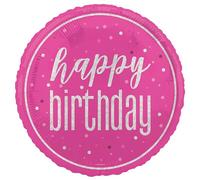 Unique- Palloncino Compleanno-45 cm-Happy Birthday-Festa a Tema Glitz Rosa-1 Pezzo (Confezione da 1), Multicolore, 82286
