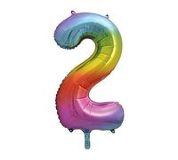 Unique- Palloncino Gigante Numero 2-86 cm-Colori Arcobaleno, Rainbow, 34" Foil Helium Balloon, 56802