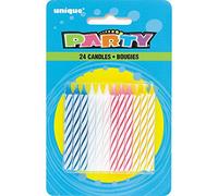 Unique Party 1905MC - Candeline di Compleano Quattro Colori Assortiti a Righe, Confezione da 24