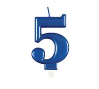 Unique- Candela di Compleanno Metallizzato-Numero 5-Blu, Blue, 7 centimeters, 19615