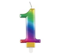 Unique Party 19631 - Candela di Compleanno Metallizzato - Numero 1 - Arcobaleno