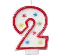 Unique Party 37312 - Candela per il Compleano Numero 2 Con Glitter e Decorazione per Torte "Happy Birthday"