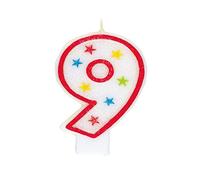 Unique Party 37319 - Candela per il Compleano Numero 9 Con Glitter e Decorazione per Torte "Happy Birthday"