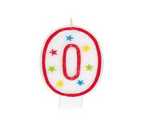 Unique Party 37320 - Candela per il Compleano Numero 0 Con Glitter e Decorazione per Torte "Happy Birthday"