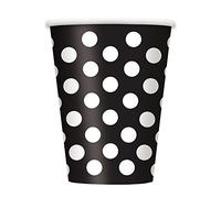 Unique Party 37456 - 355 ml Bicchieri di Carta con Pois Neri, Confezione da 6