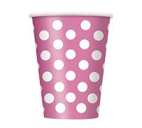 Unique Party 37486 - 355 ml Bicchieri di Carta con Pois Rosa Shocking, Confezione da 6