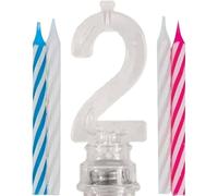 Unique Party 37532 - Candela di Compleanno Numero 2 Cambia Colore Lampeggiante Portacandela Con 4 Candele