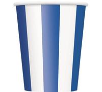 Unique Party 38016 - 355 ml Bicchieri di Carta a Strisce Blu Reale, Confezione da 6,
