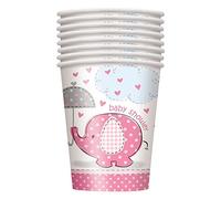 Unique Party 41656 - 266 ml Bicchieri per Baby Shower Elefante Rosa, Confezione da 8