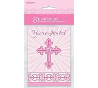 Unique Party 43794 radiante croce rosa religiosa inviti, confezione da 8