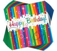 Unique Party 49562 - 16,5 cm Tovaglioli di Carta per Compleanno con Nastri Arcobaleno, Confezione da 16