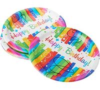 Unique Party 49565 - Piatti per Feste di Compleanno con Nastri Arcobaleno, diametro 21.9 cm, Confezione da 8