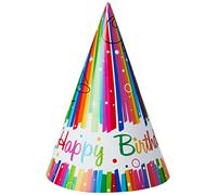 Unique Party 49571 - Cappelli di Compleanno con Nastri Arcobaleno, Confezione da 8