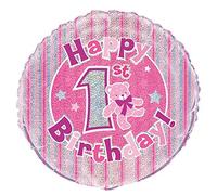 Unique Party 55483 - 45 cm Palloncino in Foil a Forma di Prisma Rosa "1st Birthday"