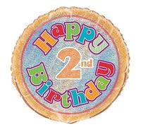 Unique Party 55487 - 45 cm Palloncino in Foil a Forma di Prisma "Happy 2nd Birthday"