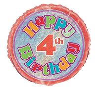 Unique Party 55491 - 45 cm Palloncino in Foil a Forma di Prisma "Happy 4th Birthday"