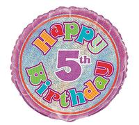 Unique Party 55493 - 45 cm Palloncino in Foil a Forma di Prisma "Happy 5th Birthday"