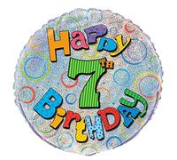Unique Party 55497 - 45 cm Palloncino in Foil a Forma di Prisma "Happy 7th Birthday"