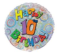 Unique Party 55503 - 45 cm Palloncino in Foil a Forma di Prisma "Happy 10th Birthday"