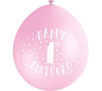 Unique Party 56031 - Palloncini di Compleanno in Lattice - 23 cm - Happy 1st Birthday - Confezione da 10 - Rosa