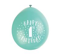Unique Party 56033 - Palloncini di Compleanno in Lattice - 23 cm - Happy 1st Birthday - Assortimento di 10