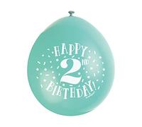 Unique Party 56034 - Palloncini di Compleanno in Lattice - 23 cm - Happy 2nd Birthday - Assortimento di 10