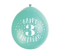 Unique Party 56035 - Palloncini di Compleanno in Lattice - 23 cm - Happy 3rd Birthday - Assortimento di 10