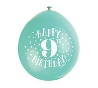 Unique Party 56043 - Palloncini di Compleanno in Lattice - 23 cm - Happy 9th Birthday - Assortimento di 10