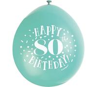 Unique Party 56055 - Palloncini di Compleanno in Lattice - 23 cm - Happy 80th Birthday - Assortimento di 10