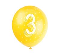 Unique Party 56083 - Palloncini in Lattice Perlato - 30 cm - Numero 3 Compleanno - Assortimento di 5