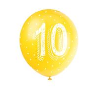 Unique Party 56092 - Palloncini in Lattice Perlato - 30 cm - Numero 10 Compleanno - Assortimento di 5