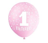 Unique Party 56111 - Palloncini di Compleanno in Lattice Perlato - 30 cm - 1st Birthday - Confezione da 5 - Rosa
