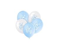 Unique Party 56115 - Palloncini in Lattice Perlato - 30 cm - "It's A Boy" Baby Shower - Confezione da 5 - Blu