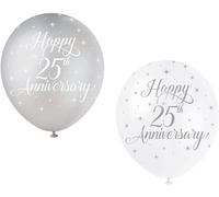 Unique Party 56123 - Palloncini in Lattice Perlato - 30 cm - Happy 25th Anniversary - Assortimento di 5
