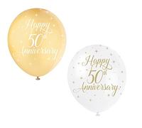 Unique Party 56125 - Palloncini in Lattice Perlato - 30 cm - Happy 50th Anniversary - Assortimento di 5