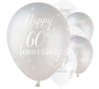 Unique Party 56128 - Palloncini in Lattice Perlato - 30 cm - Happy 60th Anniversary - Assortimento di 5
