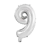 Unique Party 56749 - Palloncino argentato a forma di numero 9, 35,5 cm