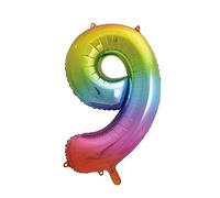 Unique Party 56809 - Palloncino Gigante Numero 9-86 cm - Colori Arcobaleno